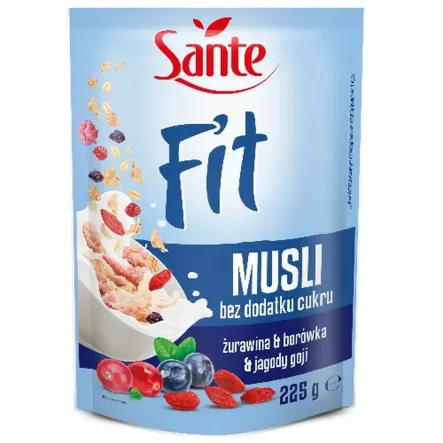 Fit Musli Żurawina, Borówka and  Goji Bez Dodatku Cukru 225 g - Sante