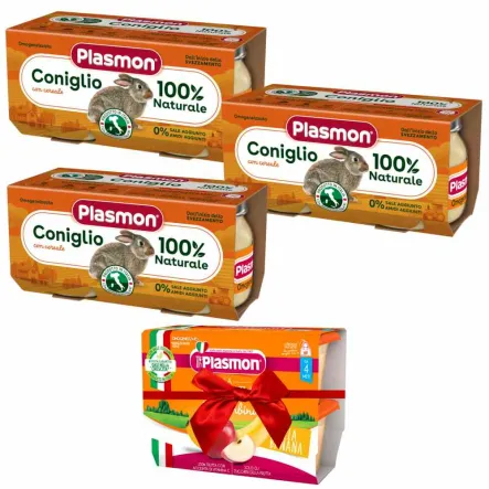 3 x Obiadek Królik 160 g (2 x 80 g) - PLASMON + Deserek Jabłko i Banan 400 g (4 x 100 g) - PLASMON 