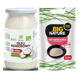 Olej Kokosowy Virgin Nierafinowany Bio 900 ml Intenson + Sól Himalajska Różowa Drobna 2,2 kg - Big Nature