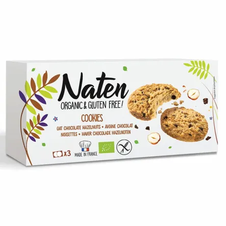 Ciastka Owsiane z Czekoladą i Orzechami Laskowymi Bezglutenowe Bio 120 g - Naten (data: 30.09.2025)