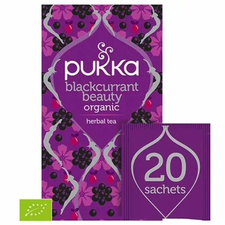 Herbatka z Dziką Różą i Czarną Porzeczką Blackcurrant Beauty BIO 38 g (20 Saszetek) - Pukka 