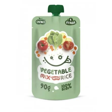 Danie Mix Warzyw z Ryżem po 6 Miesiącu Życia Bezglutenowe Bio 90 g Ovko