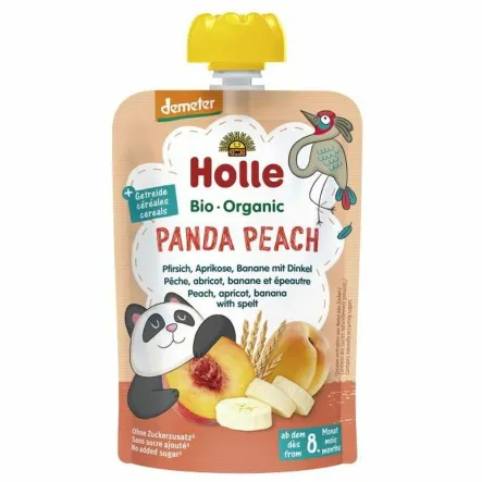 Mus Owocowy Brzoskwiniowa Panda (Brzoskwinia, Morela, Banan, Orkisz) Bio Demeter 100 g - Holle