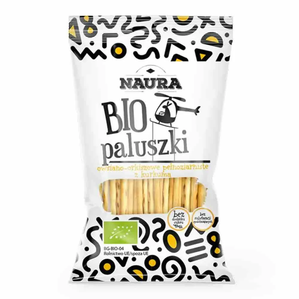 Paluszki Owsiano - Orkiszowe Pełnoziarniste z Kurkumą Bio 45 g - Naura