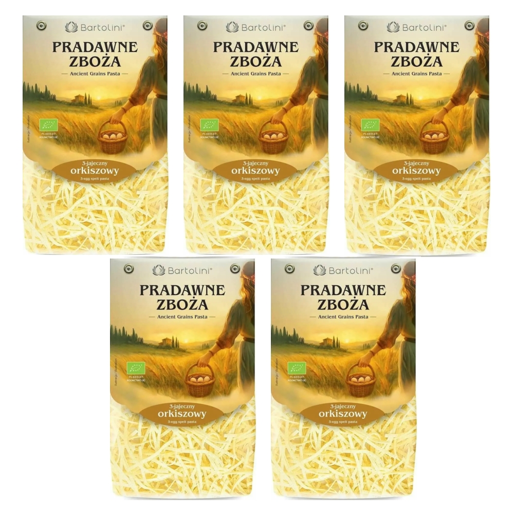 5 x Makaron Orkiszowy 3-Jajeczny Kluska EKO 250 g - Bartolini Pradawne Zboża
