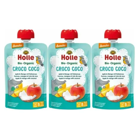 3 x Mus Owocowo - Kokosowy Krokodyl (Jabłko, Mango, Kokos) Bio Demeter 100 g - Holle