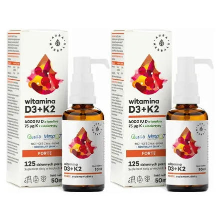 2 x Witamina D3 + K2 FORTE Krople 50 ml - Aura Herbals