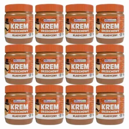 12 x Krem Orzechowy Klasyczny 100% Bez Dodatku Soli i Cukru 340 g - NaturAvena