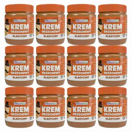 12 x Krem Orzechowy Klasyczny 100% Bez Dodatku Soli i Cukru 340 g - NaturAvena