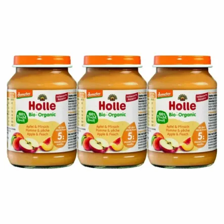 3 x Deser Dla Niemowląt Jabłko i Brzoskwinia Bio Demeter 190 g - Holle