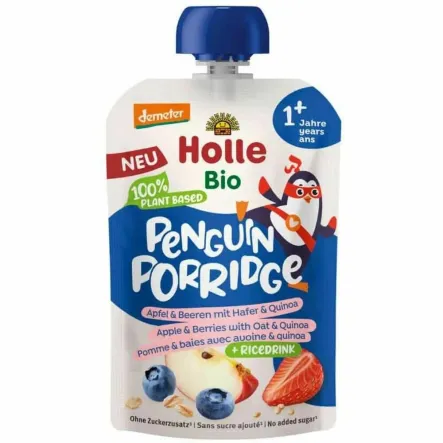 Mus Owocowy z Napojem Ryżowym i Zbożami Jabłka & Jagody Bio 110 g - Holle (data: 28.10.2025)