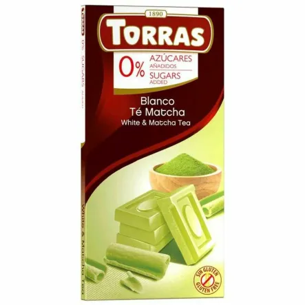 Czekolada Biała & Herbata Matcha Bez Dodatku Cukru 75 g - Torras