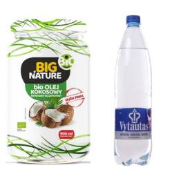 Zestaw Olej Kokosowy Rafinowany Bio 900 ml - Big Nature + Woda Mineralna Gazowana 1 l - VYTAUTAS 