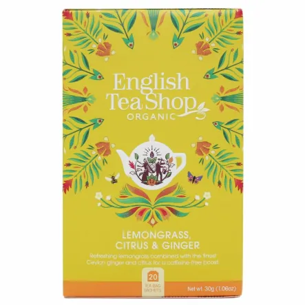 Herbatka z Trawą Cytrynową, Cytrusami i Imbirem Bio 30 g (20 x 1,5 g) - English Tea Shop