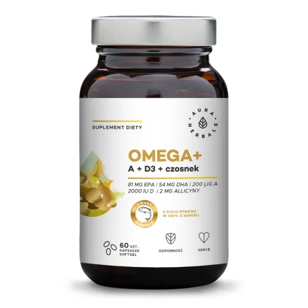 Omega +Witamina A+D3 2000 IU +Czosnek 60 Kapsułek Aura Herbals