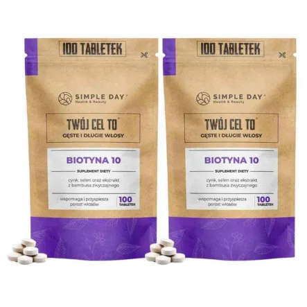 Zestaw 2 x Biotyna 10 Twój Cel To Długie i Gęste Włosy 100 Tabletek - Simple Day