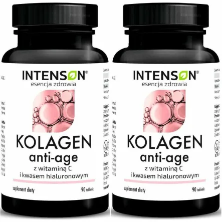 2 x Kolagen Anti-Age z Witaminą C i Kwasem Hialuronowym 90 Tabletek - Intenson