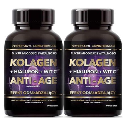 2 x Kolagen Tabletki + Hialuron + Witamina C Anti-Age 90 tab = 45 g Intenson
