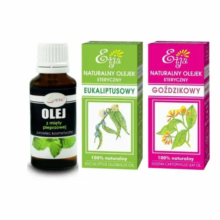 Kompozycja Olejków Odstraszająca Osy: Olej z Mięty Pieprzowej Eteryczny 100% 30 ml Vivio + Naturalny Olejek Eteryczny Eukaliptusowy 10 ml - ETJA + Olejek Goździkowy 10 ml - ETJA