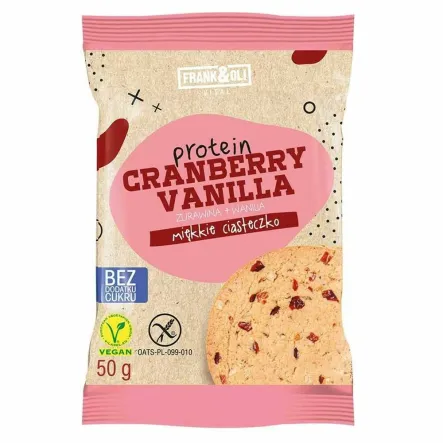 Ciastko Proteinowe Żurawina i Wanilia Bez Dodatku Cukru Bezglutenowe 50 g - Frank&Oli