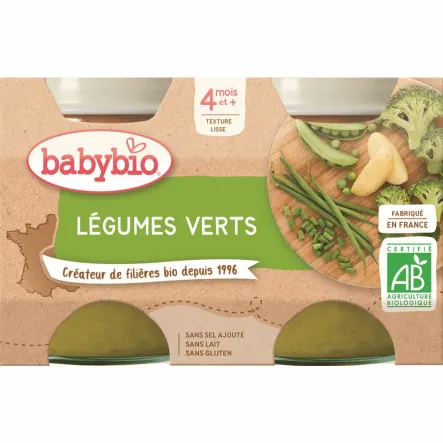 Przecier z Zielonych Warzyw od 4 Miesiąca Bezglutenowy Bio 2x130 g - Babybio