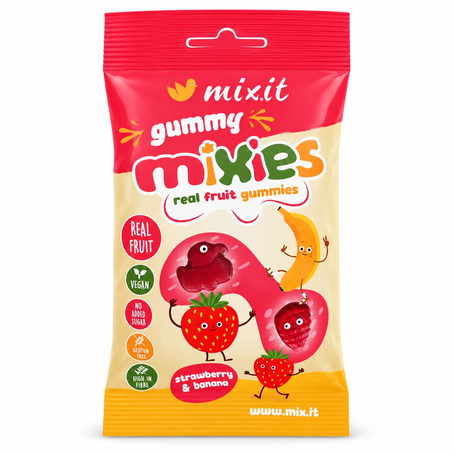 Mixies Naturalne Żelki TRUSKAWKA, BANAN Bez Dodatku Cukru 35 g - Mixit