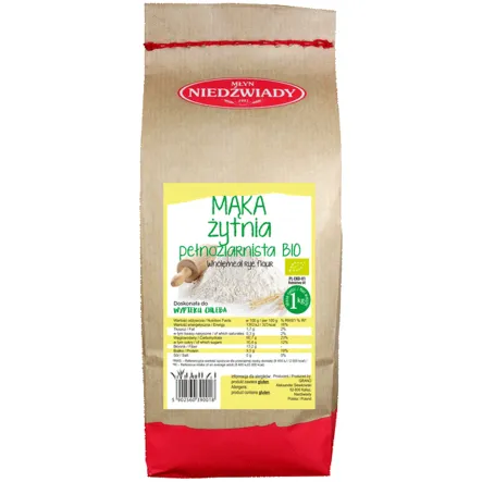 Mąka Żytnia Pełnoziarnista Eko 1 kg - Młyn Niedźwiady (data 12.03.2025)