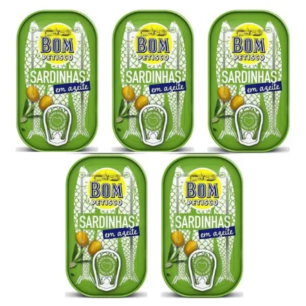 5 x Sardynki Portugalskie w Oliwie z Oliwek 120 g (84 g) - Bom Petisco
