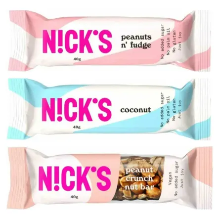 Baton Kokosowy w Czekoladzie Mlecznej 40 g + Baton z Orzeszkami Ziemnymi w Czekoladzie Mlecznej 40 g + Baton z Orzeszkami Ziemnymi i Czekoladą 40 g - Nicks