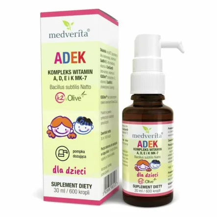 Kompleks Witamin A, D, E i K MK-7  Dla Dzieci 30 ml/ 600 Kropli - Medverita 
