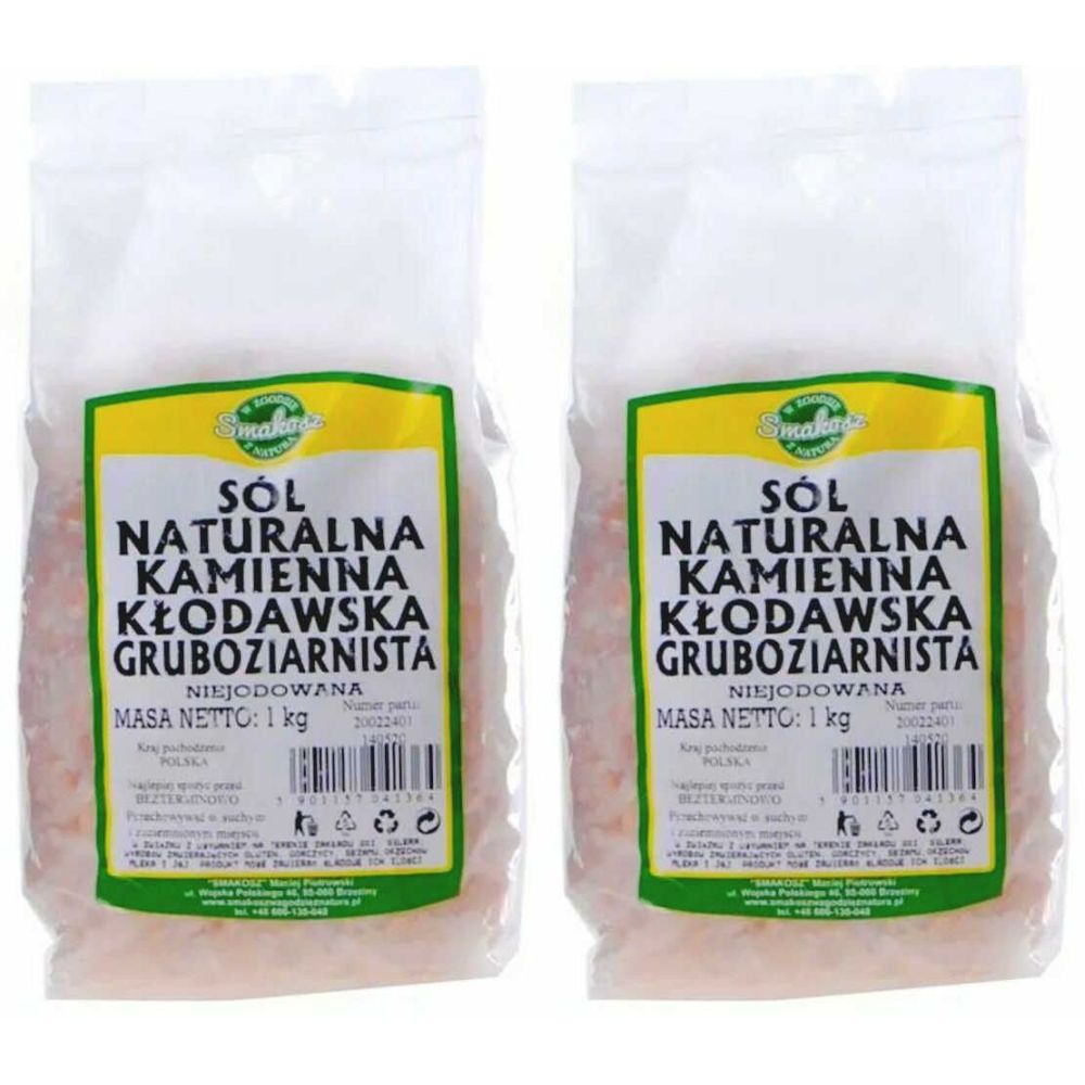 2 x Sól Naturalna Kamienna Kłodawska Gruboziarnista Niejodowana 1 kg - Smakosz