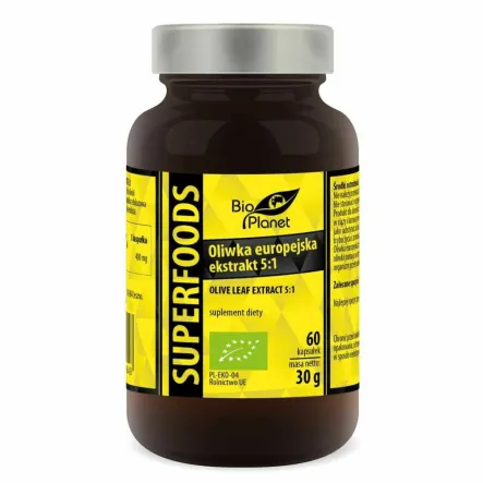 Oliwka Europejska Ekstrakt 5:1 Bio 60 Kapsułek (400 mg) - Bio Planet - Przecena Krótka Data Minimalnej Trwałości