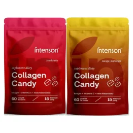 Collagen Candy TRUSKAWKA (Kolagen+ Witamina C+ Kwas Hialuronowy) 60 Pastylek + Collagen Candy Mango-Marakuja (Kolagen+ Witamina C+ Kwas Hialuronowy) 60 Pastylek - Intenson