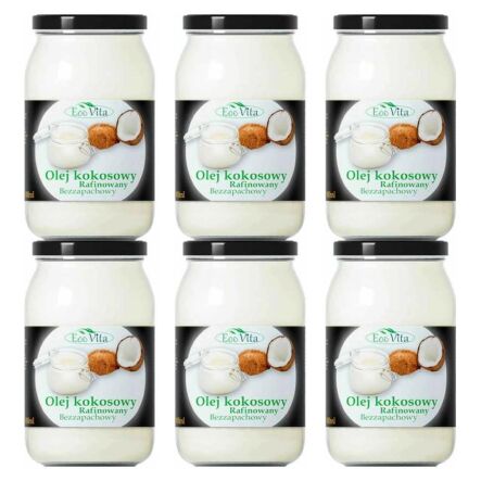 6 x Olej Kokosowy Rafinowany Bezzapachowy 900 ml - EOOVITA