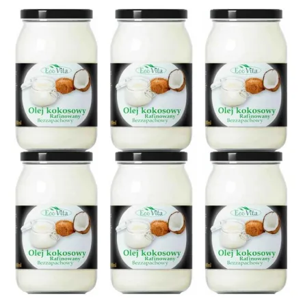 6 x Olej Kokosowy Rafinowany Bezzapachowy 900 ml - EOOVITA