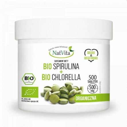 Bio Spirulina+ Bio Chlorella 500 Tabletek - NatVita