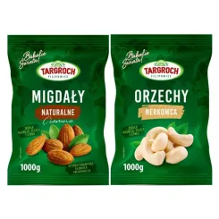 Zestaw Orzechy Nerkowca Połówki 1 kg - Targroch + Migdały Naturalne Ciemne 1 kg  - Targroch