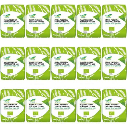15 x Mąka Pszenna Tortowa Typ 480 Bio 1 kg - Bio Planet - wszechstronna, tortowa, do pierogów i klusek, chleba i bułek, ciast i pizzy
