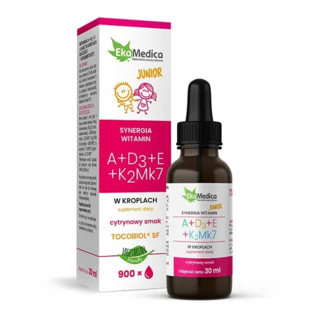Witaminy JUNIOR A+D3+E+K2Mk7 Krople 30 ml - Ekamedica