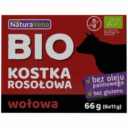 Kostka Rosołowa o Smaku Wołowym Bezglutenowa Bio 66 g (6x 11 g) - NaturAvena