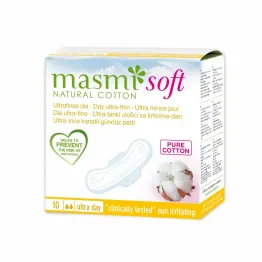 Ultra Cienkie Podpaski Bawełniane ze Skrzydełkami na Dzień 10 Sztuk - Masmi Soft