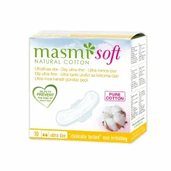 Ultra Cienkie Podpaski Bawełniane ze Skrzydełkami na Dzień 10 Sztuk - Masmi Soft