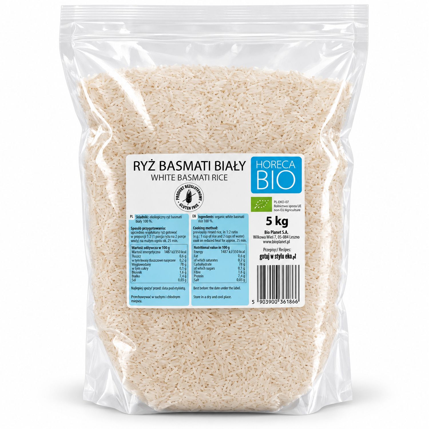 Ryż Basmati Biały Bezglutenowy Bio 5 kg - Horeca