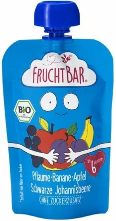 Mus Śliwka Banan Jabłko Czarna Porzeczka 100 g Bio Fruchtbar Powyżej 6. Miesiąca Życia