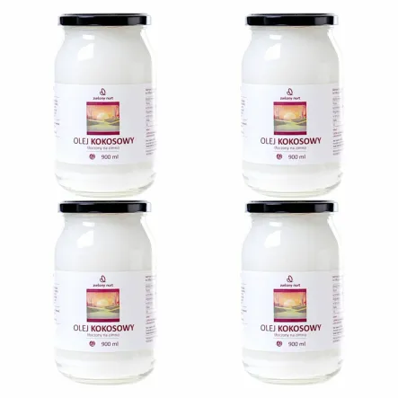 Zestaw 4 x Olej Kokosowy Nierafinowany - Tłoczony Na Zimno 900 ml - Zielony Nurt