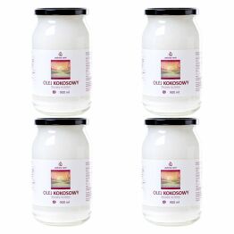 Zestaw 4 x Olej Kokosowy Nierafinowany - Tłoczony Na Zimno 900 ml - Zielony Nurt