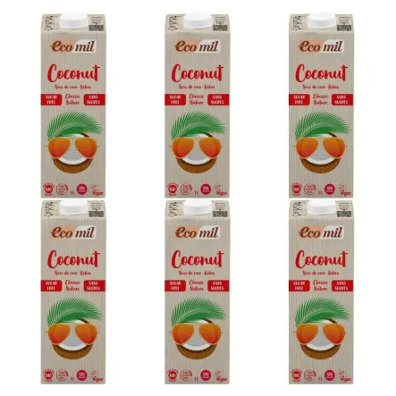 6 x Napój Kokosowy Classic Bez Dodatku Cukru  BIO 1 l - Ecomil