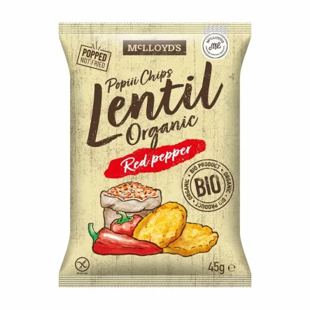 Chrupki z Czerwonej Soczewicy Paprykowe Bezglutenowe  Bio 45 g McLloyd's - Przecena Krótka Data Minimalnej Trwałości