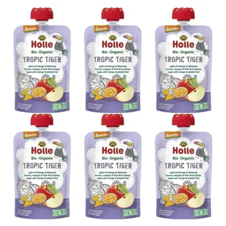 6 x Mus Owocowy Tropikalny Tygrys (Jabłko, Mango, Marakuja) Bez Dodatku Cukru Bio Demeter 100 g - Holle