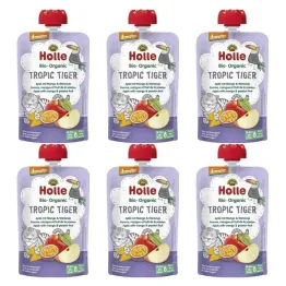 6 x Mus Owocowy Tropikalny Tygrys (Jabłko, Mango, Marakuja) Bez Dodatku Cukru Bio Demeter 100 g - Holle